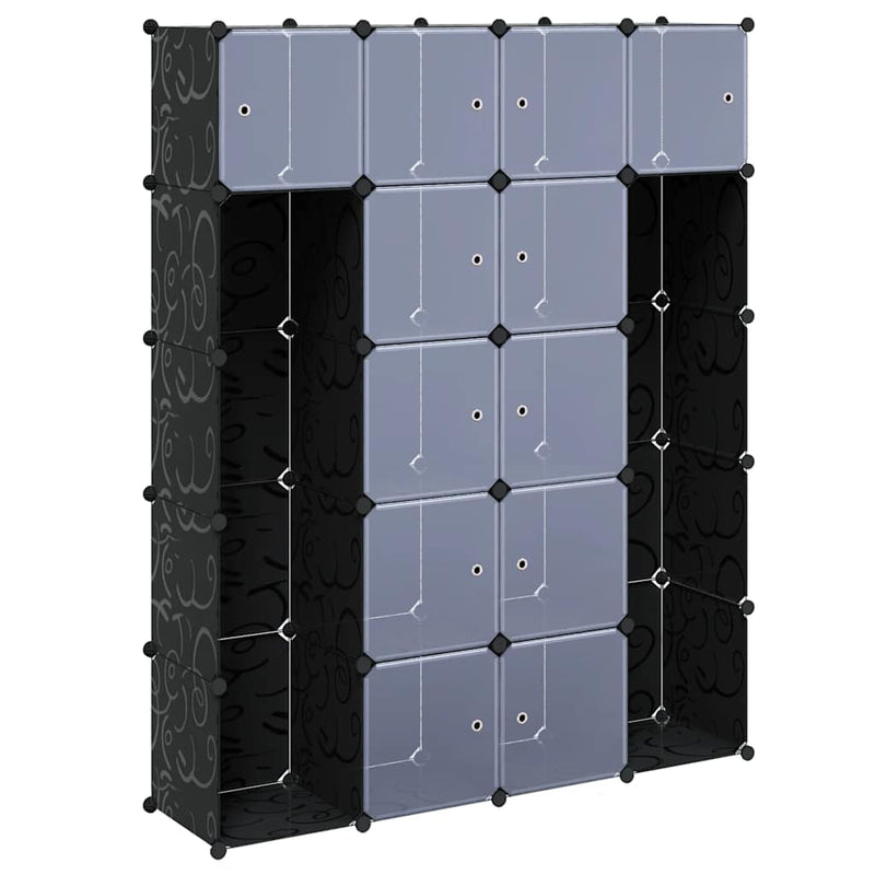 Dulap modular 14 compartimente alb și negru 37 x 146 x 180,5 cm