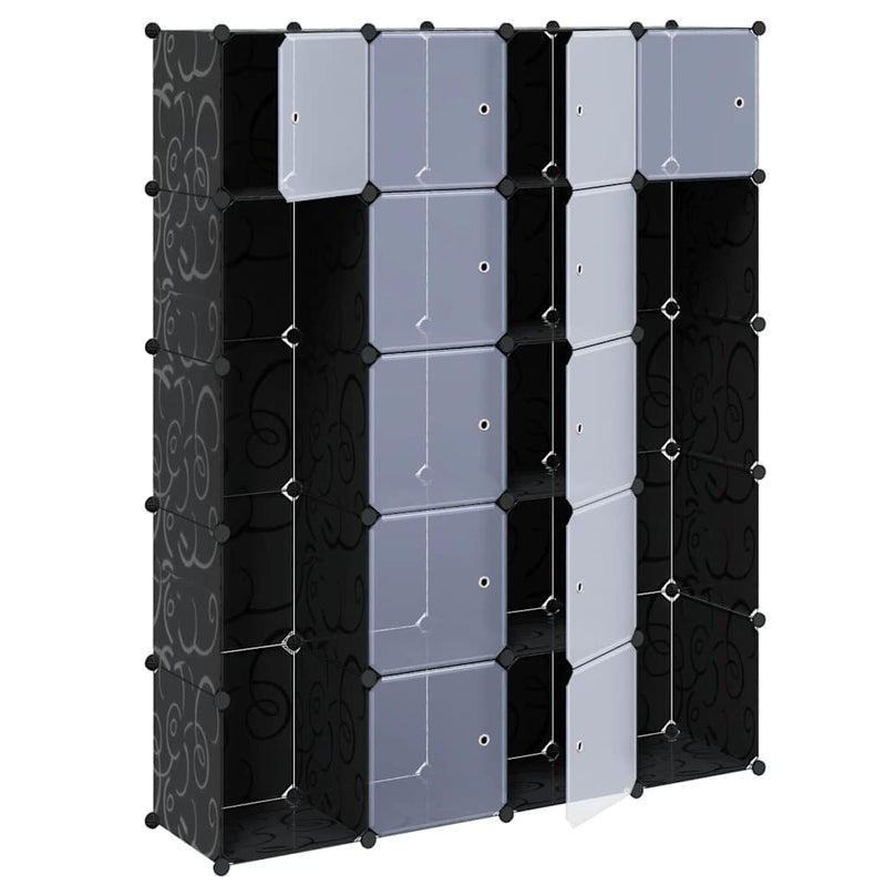 Dulap modular 14 compartimente alb și negru 37 x 146 x 180,5 cm