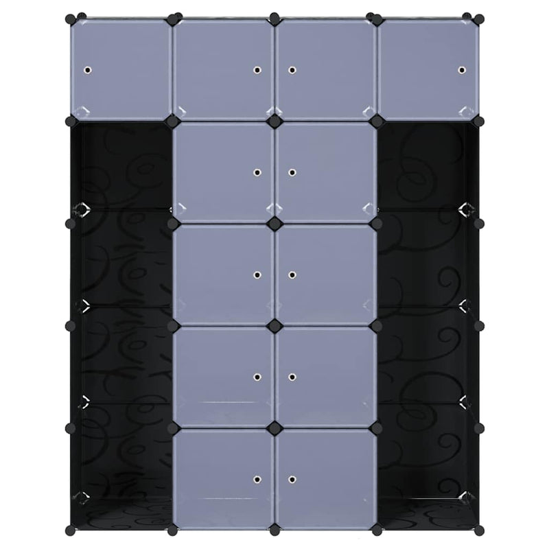 Dulap modular 14 compartimente alb și negru 37 x 146 x 180,5 cm
