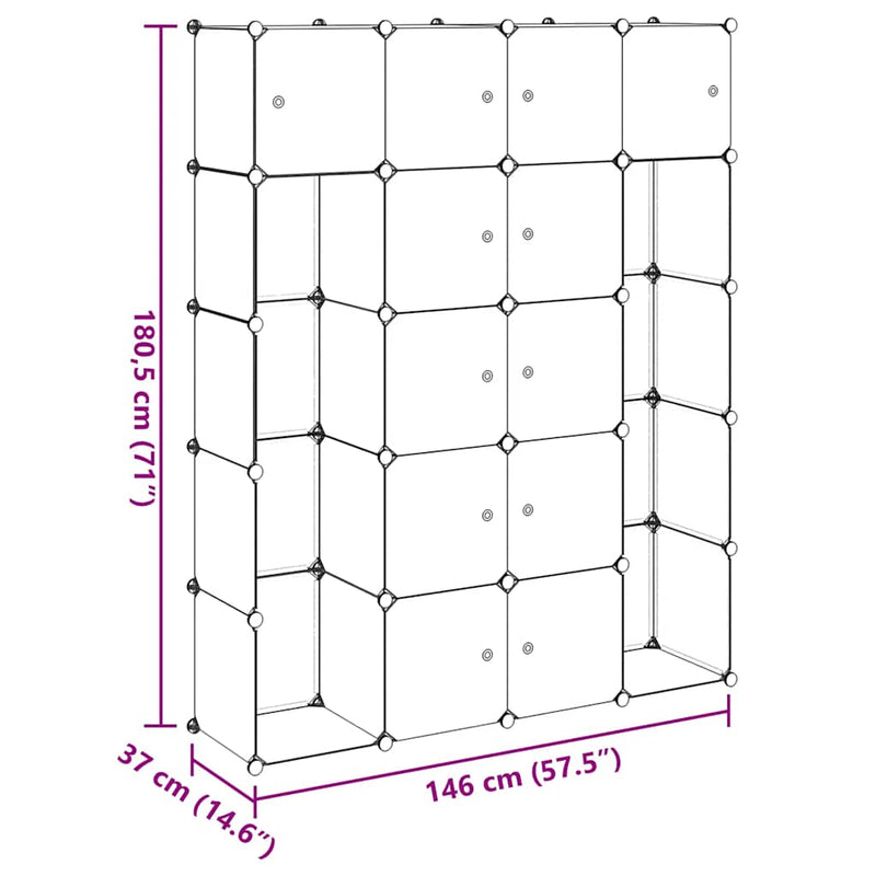 Dulap modular 14 compartimente alb și negru 37 x 146 x 180,5 cm