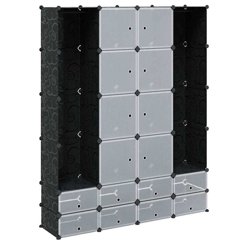 Dulap modular cu 18 compartimente alb și negru 37x146x180,5 cm