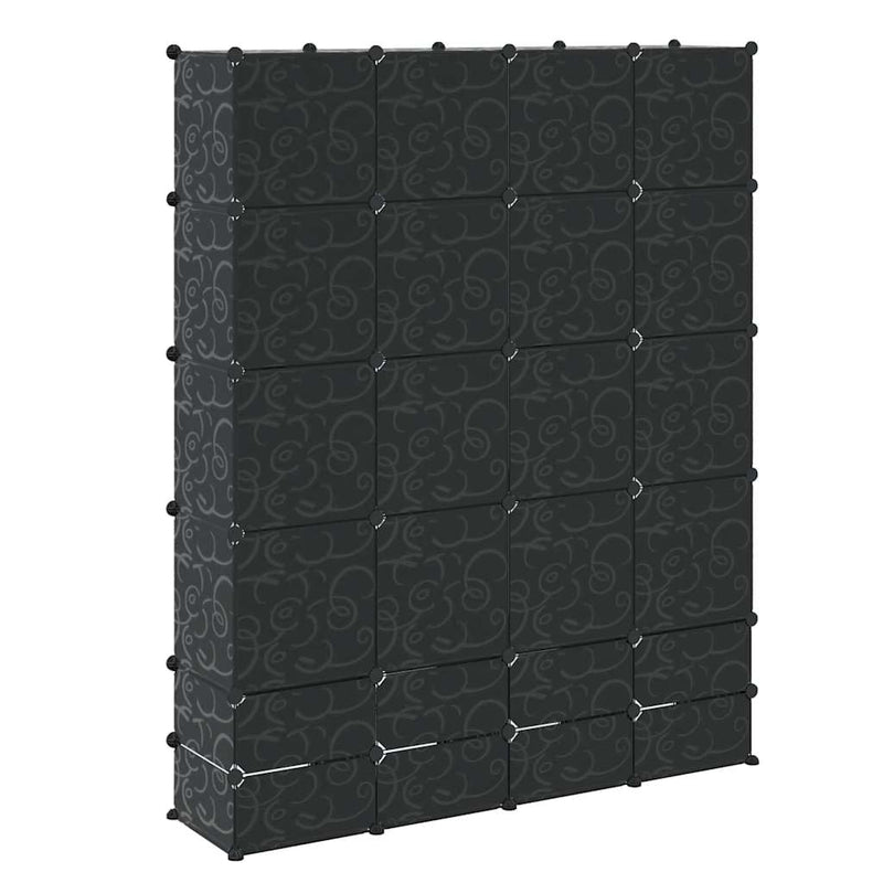 Dulap modular cu 18 compartimente alb și negru 37x146x180,5 cm