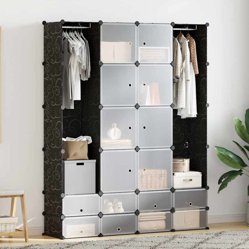 Dulap modular cu 18 compartimente alb și negru 37x146x180,5 cm