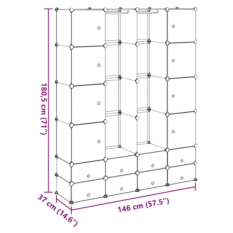 Dulap modular cu 18 compartimente alb 37 x 146 x 180,5 cm