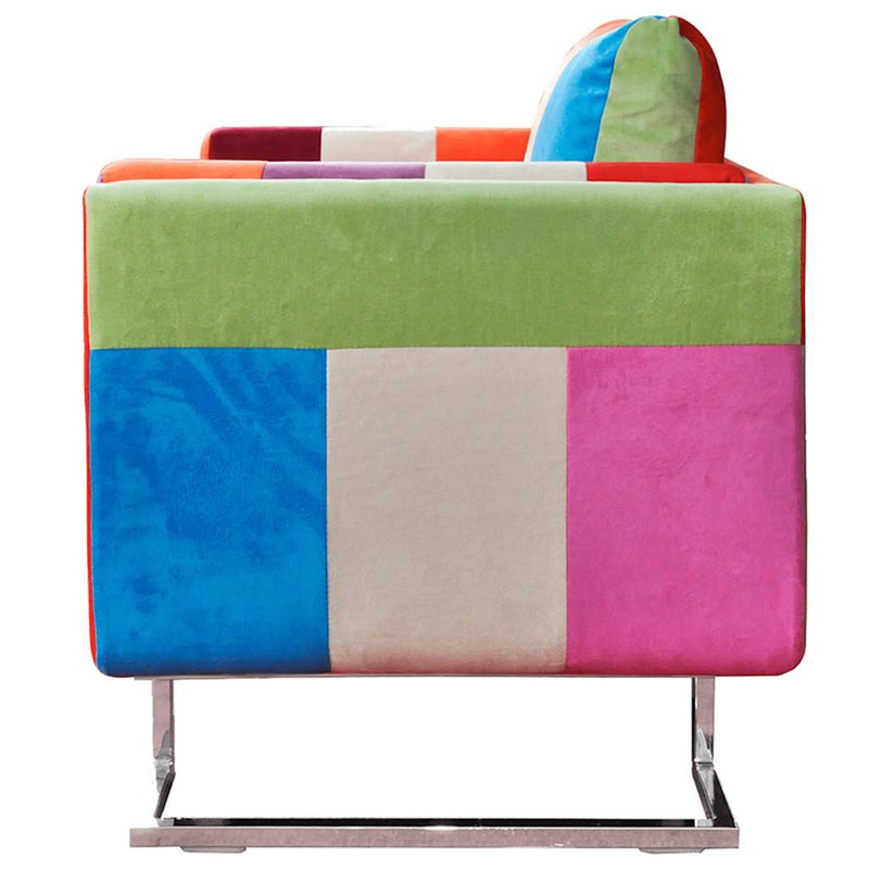 Fotoliu cub, picioare cromate, model Patchwork, material textil