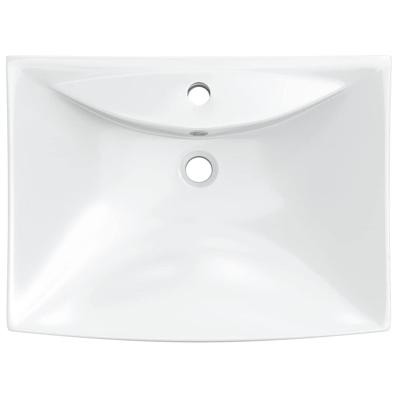 Chiuvetă dreptunghiulară cu preaplin & gaură robinet, ceramică