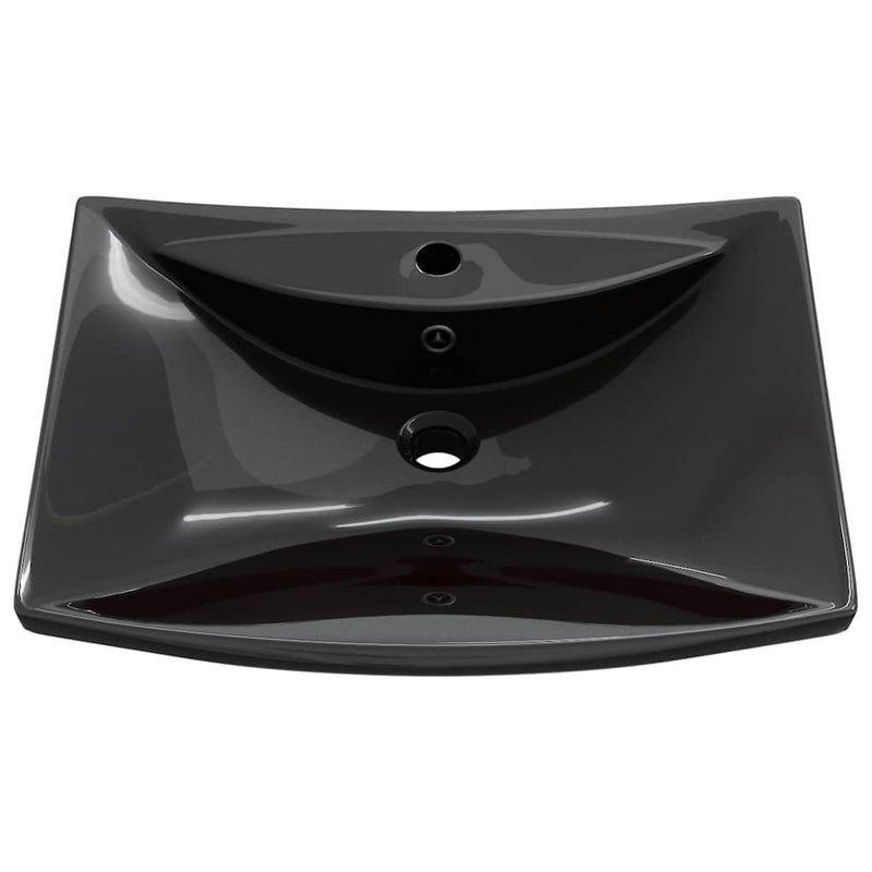 Chiuvetă dreptunghiulară preaplin & gaură robinet, negru, ceramică lux