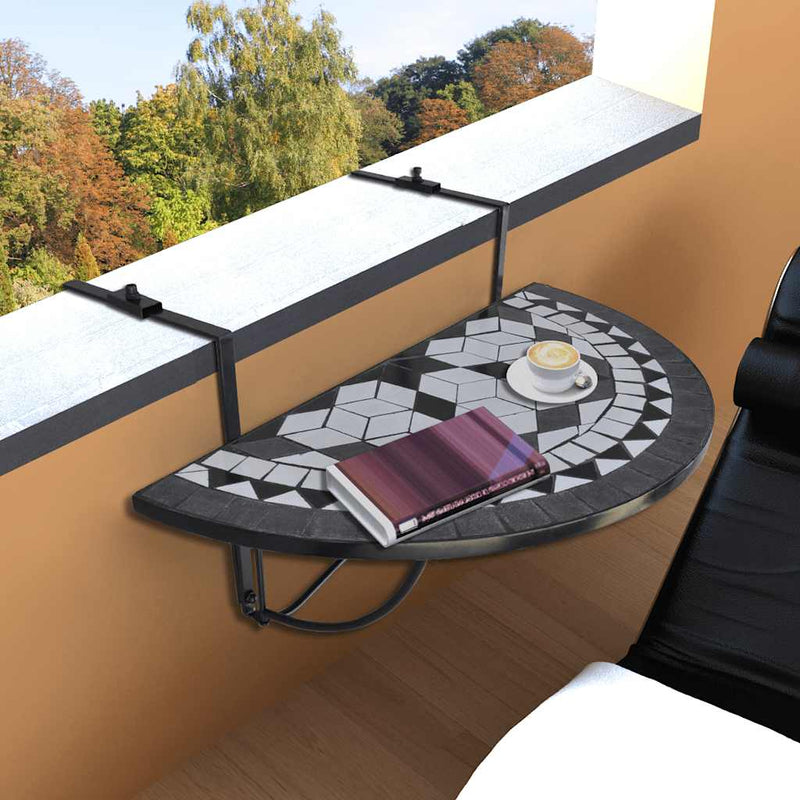 Masă de balcon suspendată, negru și alb, mozaic