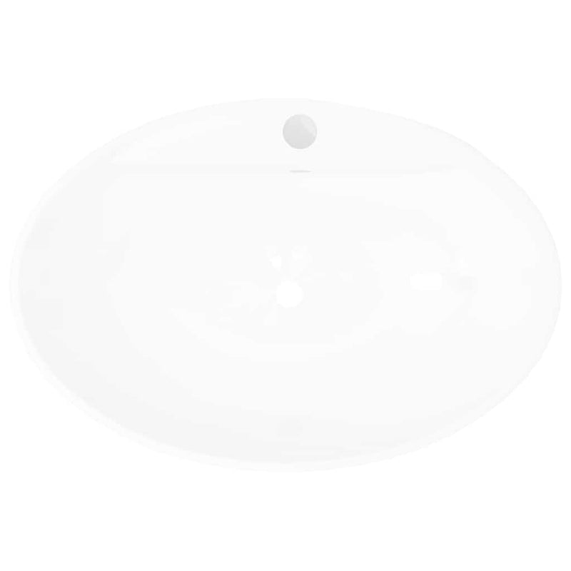 Chiuvetă ovală cu preaplin & orificiu robinet, ceramică de lux