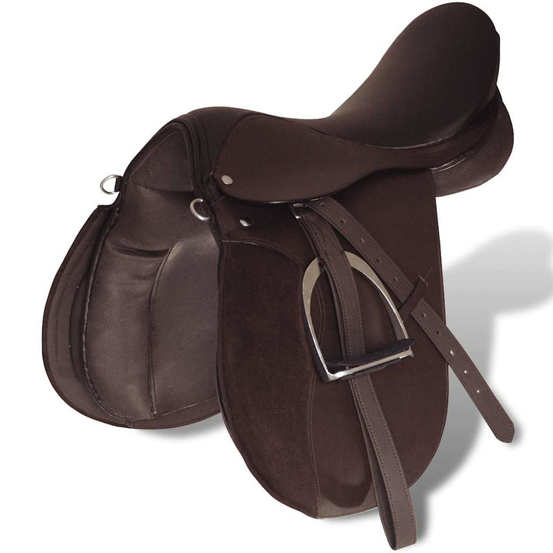Set echitație cu șa 40,6 cm din piele naturală, Maro