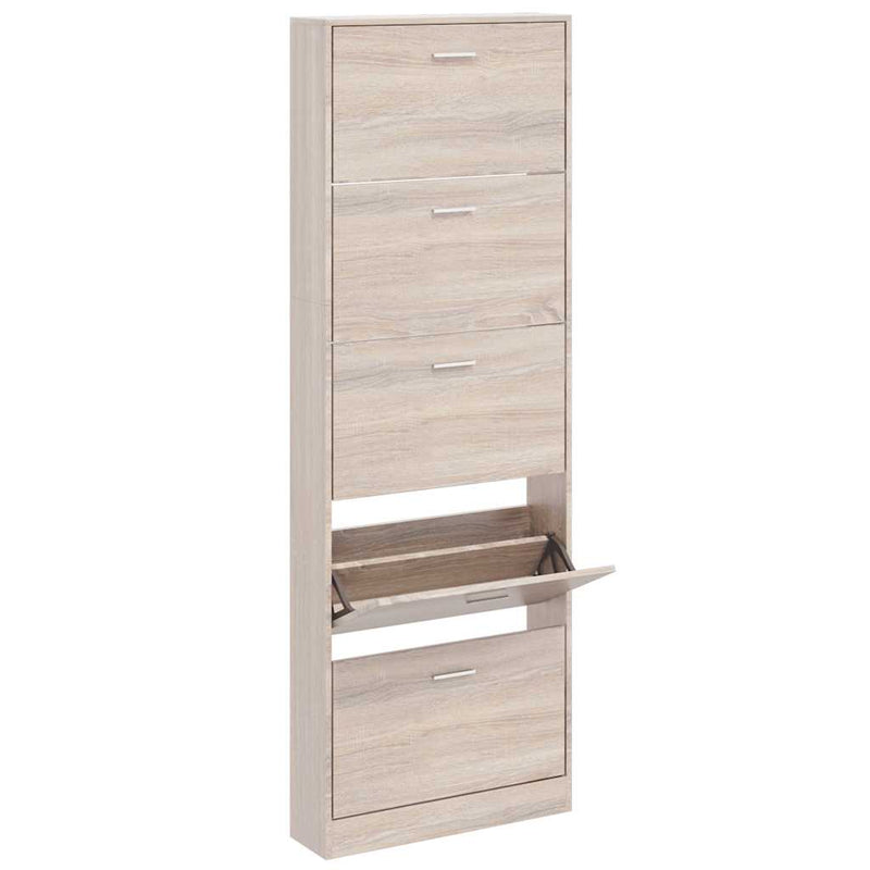 Pantofar cu 5 compartimente din lemn, aspect de stejar