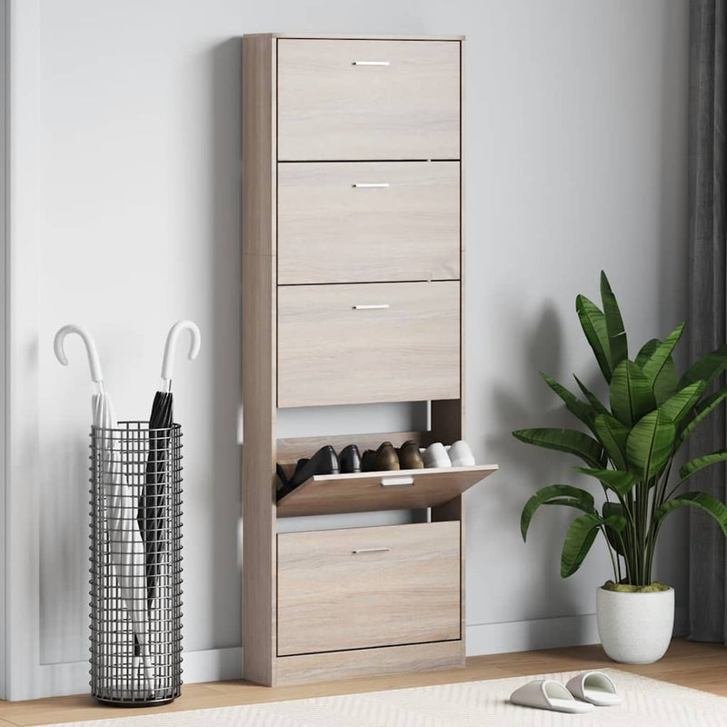Pantofar cu 5 compartimente din lemn, aspect de stejar