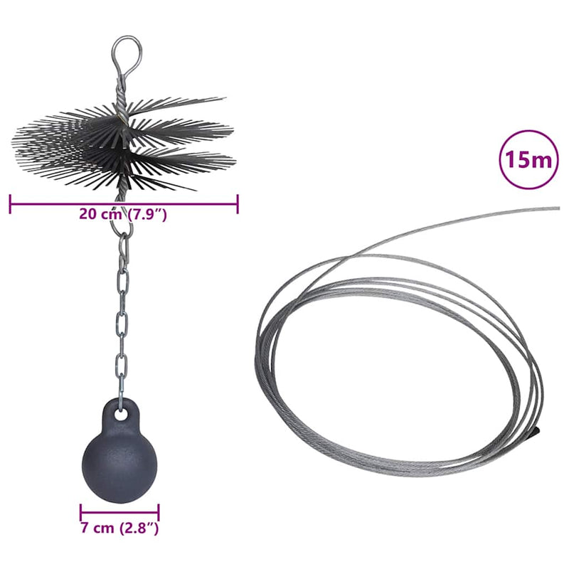 Perie Rotundă pentru Curățat Coșul de Fum Diametru 20 cm