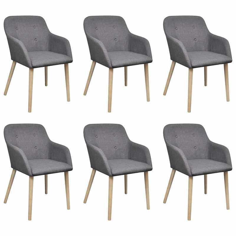 Scaune bucătărie 6 buc, gri deschis, textil & lemn stejar masiv