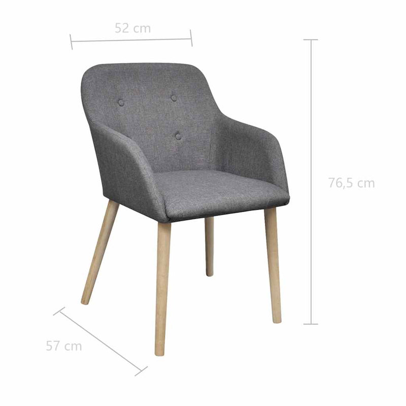 Scaune bucătărie 6 buc, gri deschis, textil & lemn stejar masiv