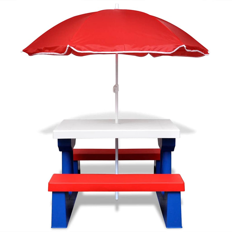Masă de picnic pentru copii cu bănci & umbrelă, multicolor