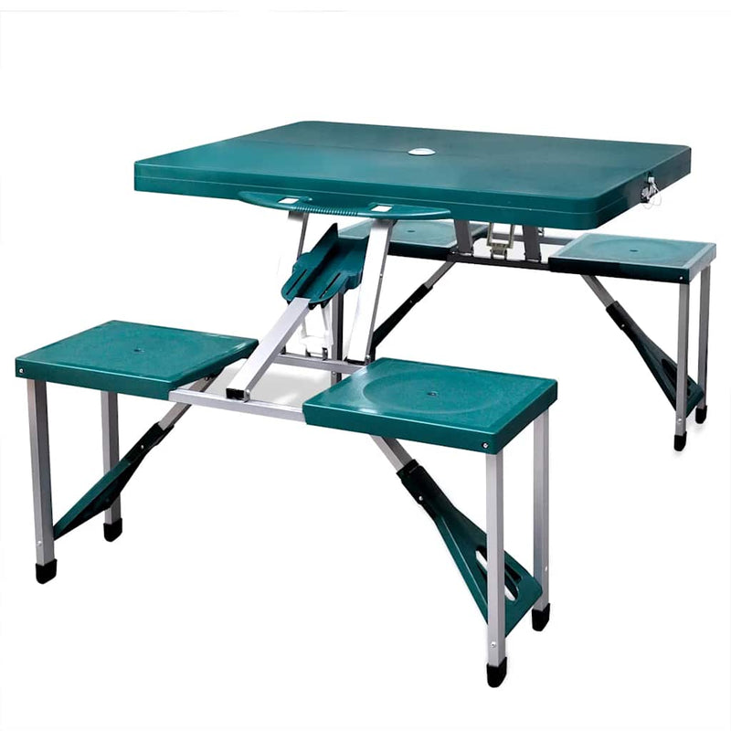 Set camping masă/4 scaune pliabile, verde deschis, aluminiu