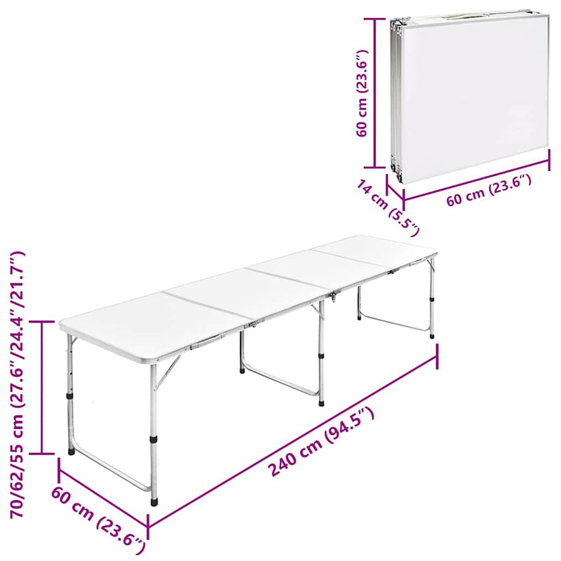 Masă camping din aluminiu reglabilă 240 x 60 cm