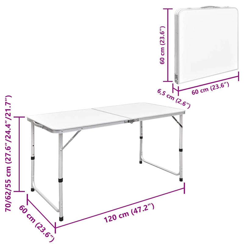 Set camping masă reglabilă înălțime/4 scaune pliabile 120x60 cm