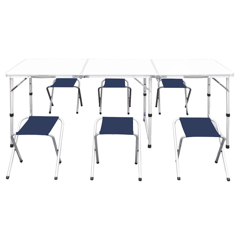 Set masă de camping pliabilă cu 6 scaune, reglabil, 180x60 cm