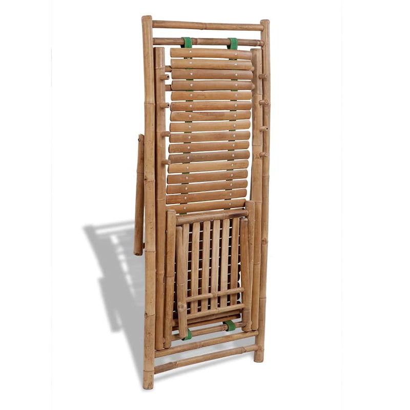 Scaun pliabil de exterior, cu taburet, bambus