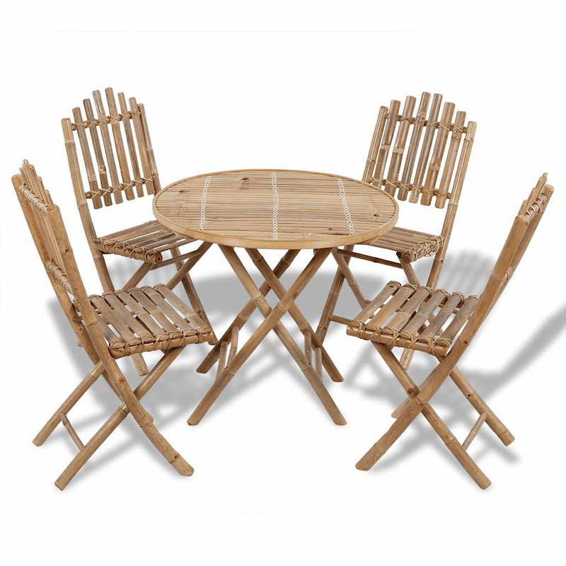 Set mobilier de exterior pliabil, 5 piese, bambus