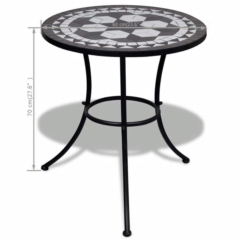 Masă de bistro, alb și negru, 60 cm, mozaic