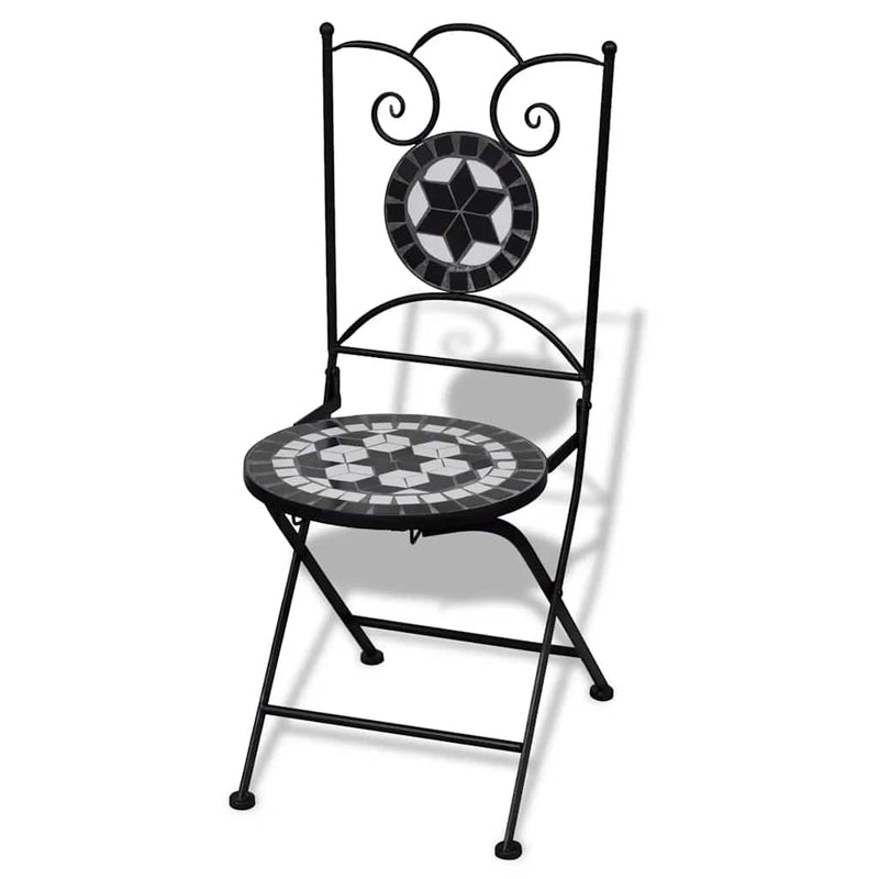 Scaune pliante 2 buc ceramice alb-negru