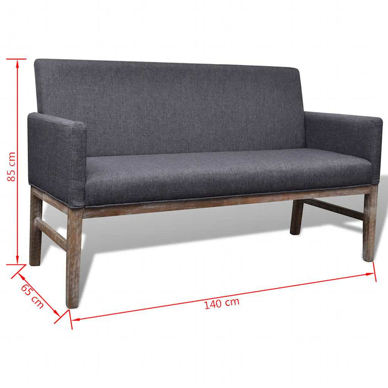 Bancă cu perne căptușite, textil, lemn de hevea, gri închis
