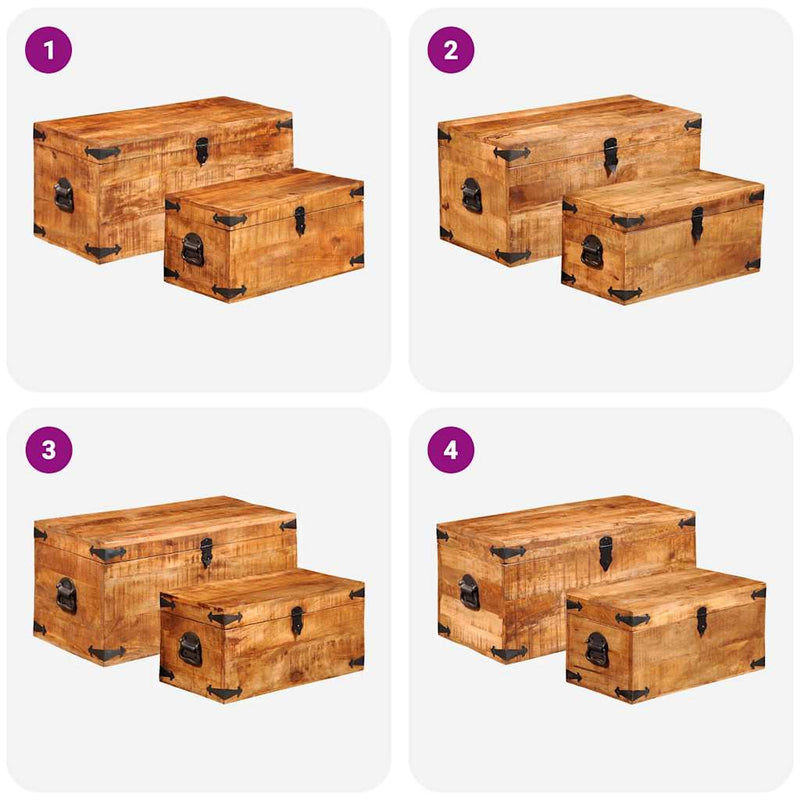 Set cufere de depozitare, 2 piese, lemn mango nefinisat