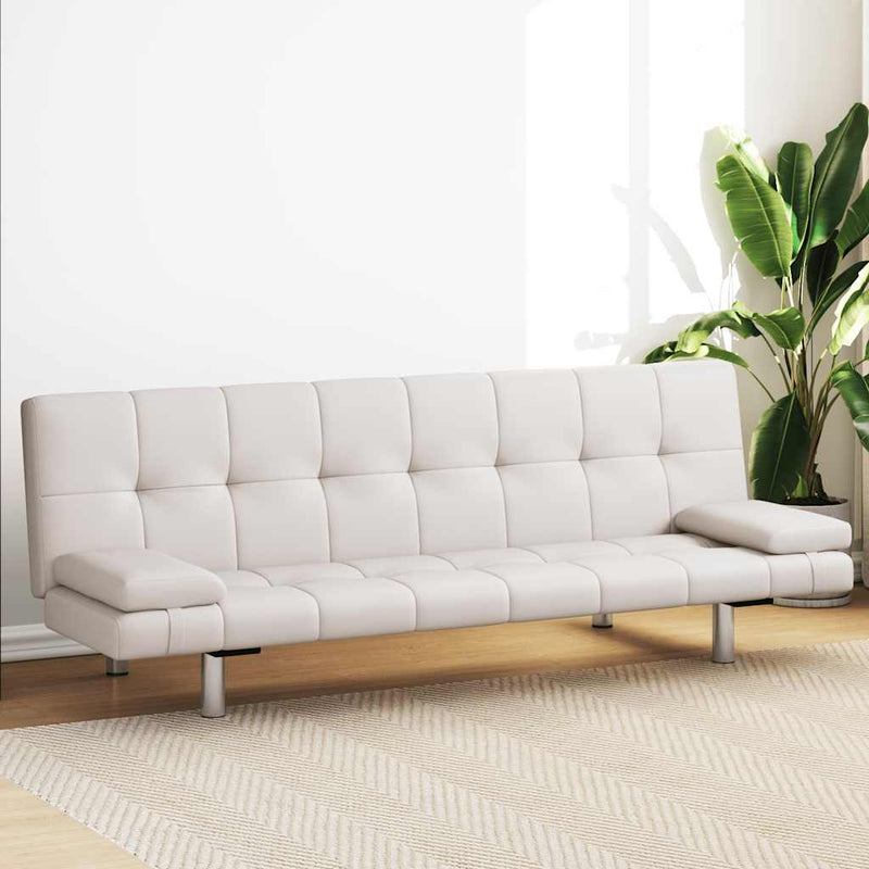 Canapea extensibilă 2 perne, piele artificială, reglabil, crem