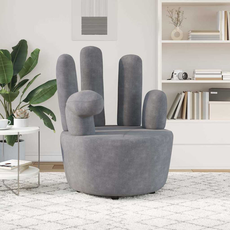 Scaun model mână, gri, catifea