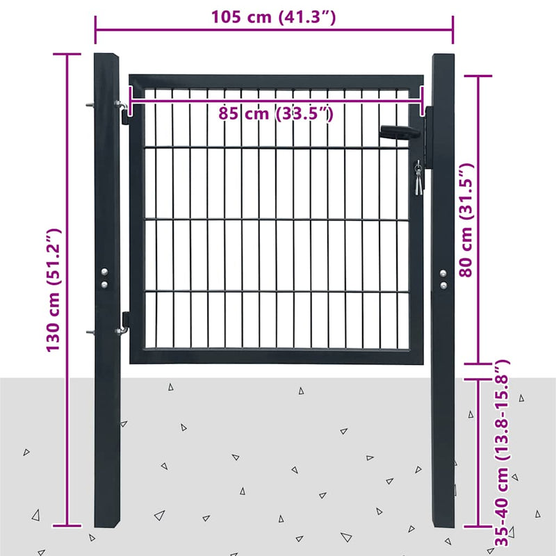 Poartă de gard 2D (simplă) gri antracit 100x80 cm