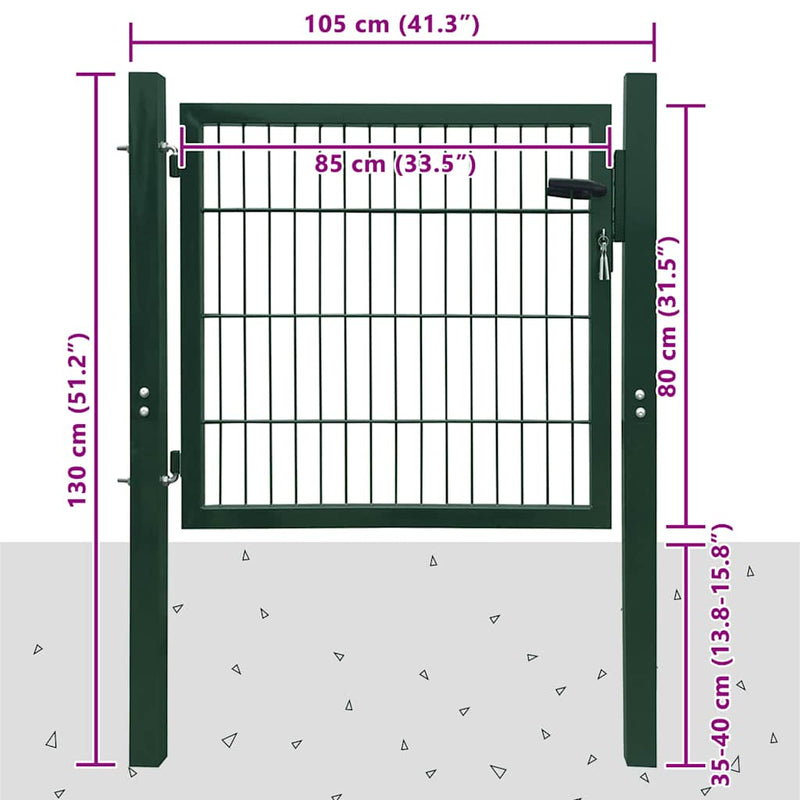 Poartă de gard 2D (simplă) verde 100x80 cm