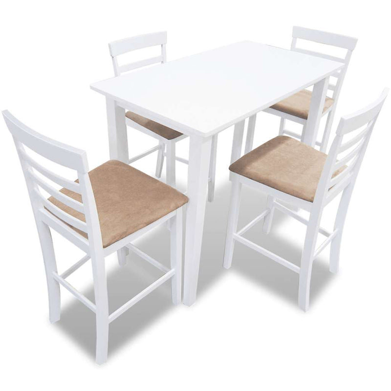 Set mobilier de bar din lemn, masă și 4 scaune, alb