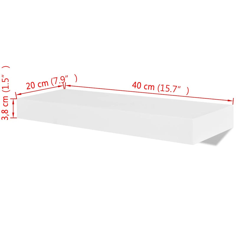 Raft suspendat de perete pentru depozitare cărți/DVD, 2 buc, alb, MDF