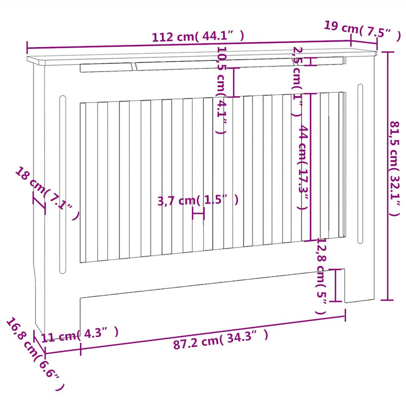 Mască de calorifer încălzire, dulap radiator, alb, 112 cm, lemn prelucrat