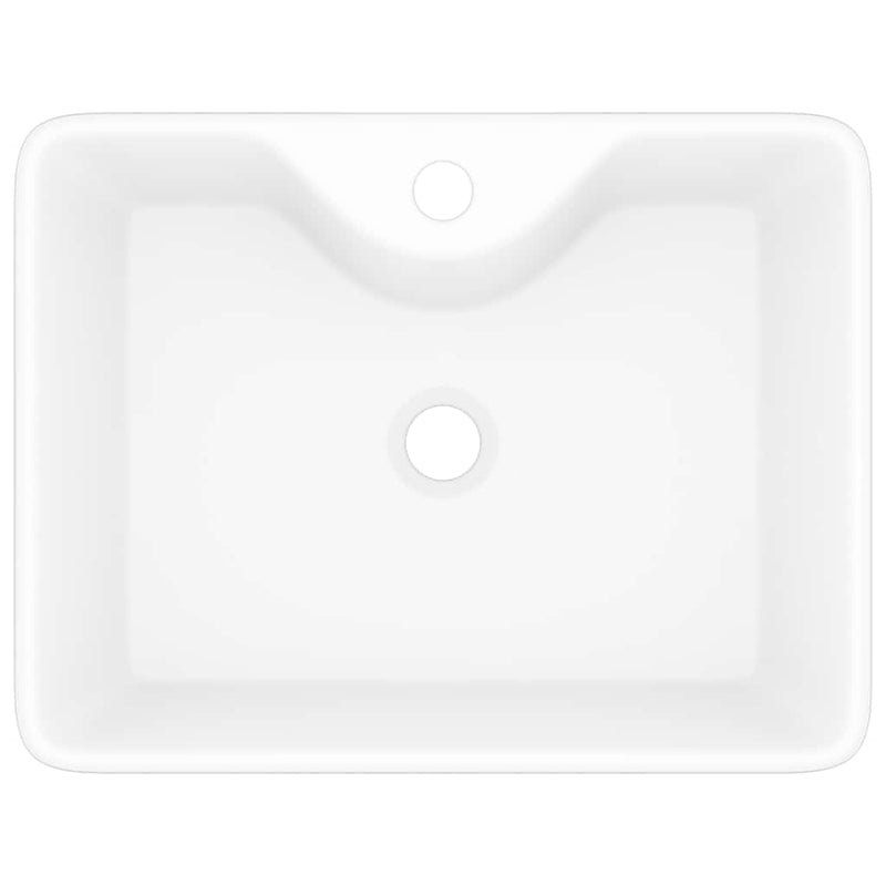 Chiuvetă de baie pătrată din ceramică cu gaură pentru robinet, alb