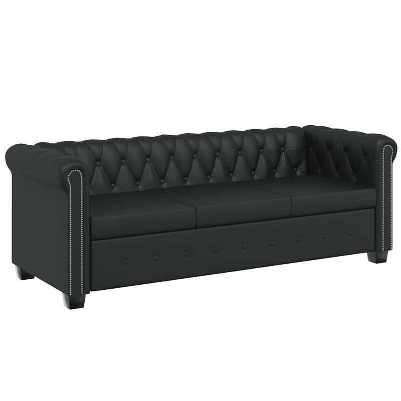 Canapea Chesterfield cu 3 locuri, piele artificială, negru