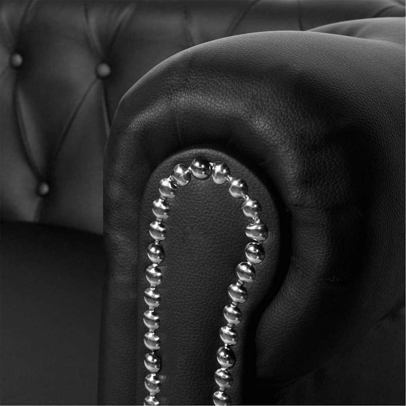 Canapea Chesterfield cu 3 locuri, piele artificială, negru