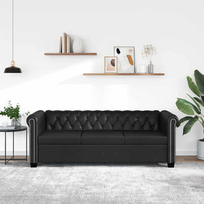 Canapea Chesterfield cu 3 locuri, piele artificială, negru