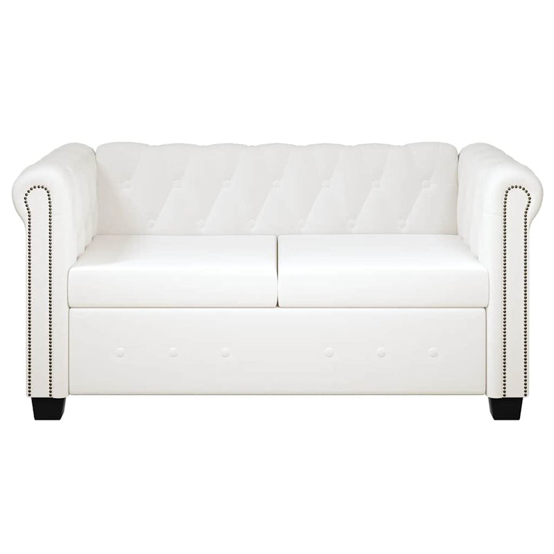 Canapea Chesterfield cu 2 locuri, piele artificială, alb