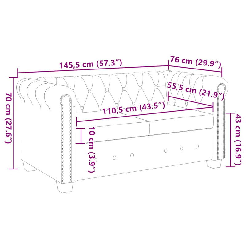 Canapea Chesterfield cu 2 locuri, piele artificială, alb
