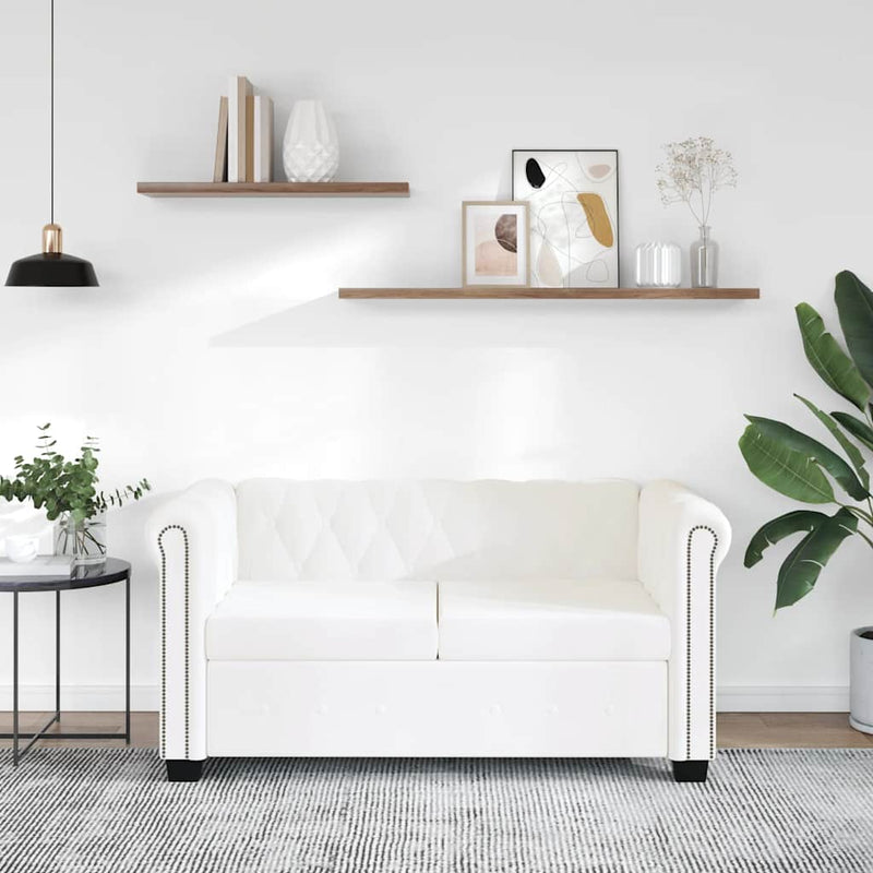 Canapea Chesterfield cu 2 locuri, piele artificială, alb