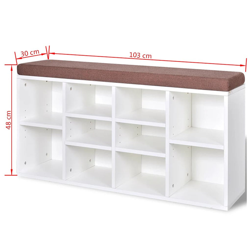 Banchetă de depozitare pantofi, 10 compartimente, alb