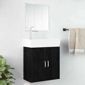 Set de mobilier de baie cu 2 piese, lemn prelucrat negru