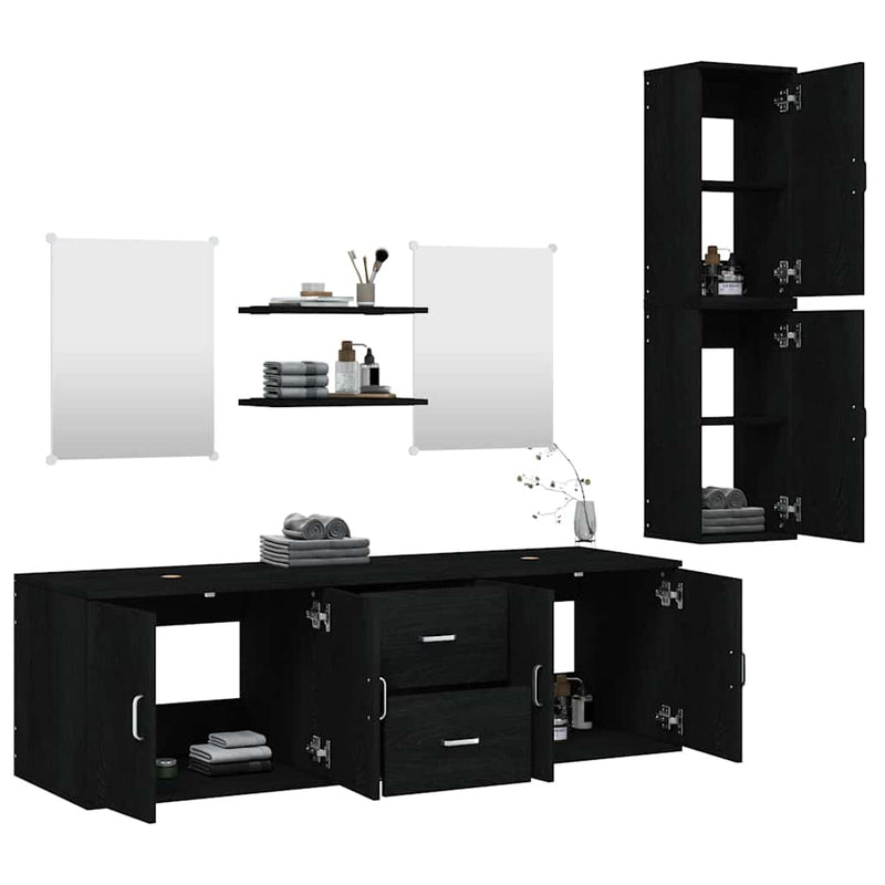 Set de mobilier de baie cu 7 piese, lemn prelucrat negru