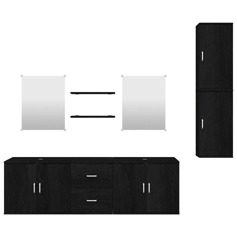 Set de mobilier de baie cu 7 piese, lemn prelucrat negru