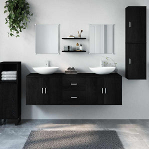 Set de mobilier de baie cu 7 piese, lemn prelucrat negru