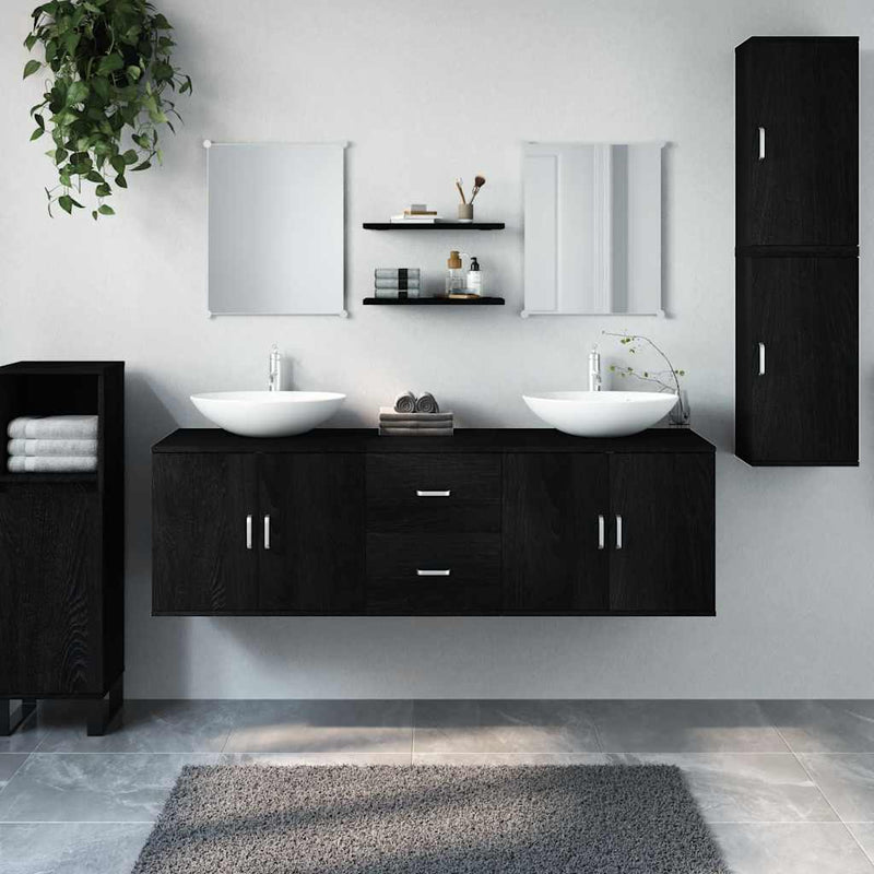 Set de mobilier de baie cu 7 piese, lemn prelucrat negru